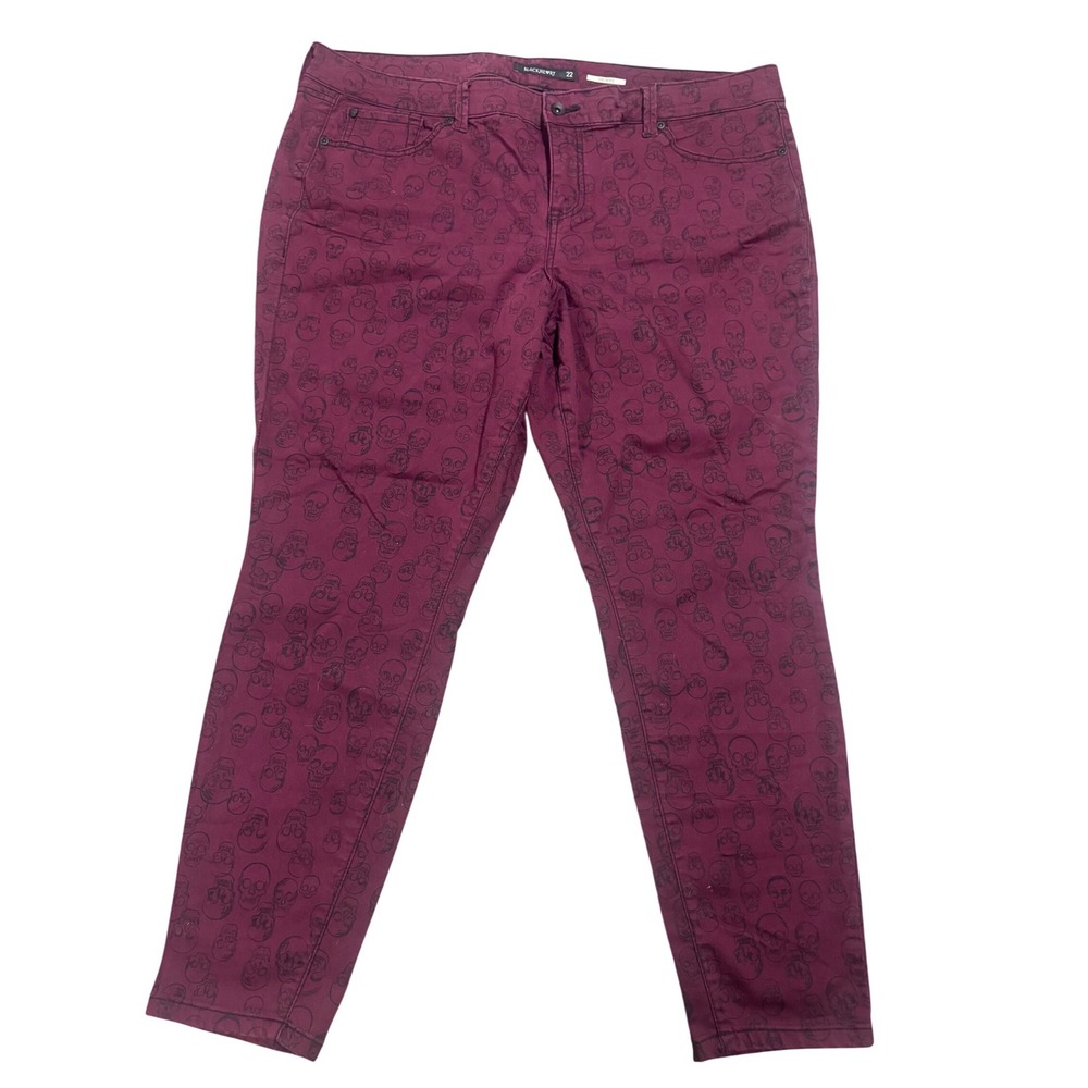 Blackheart Burgundy Skull Print Skinny Jeans‎ Womens Plus Size 22 Gothic Punk
